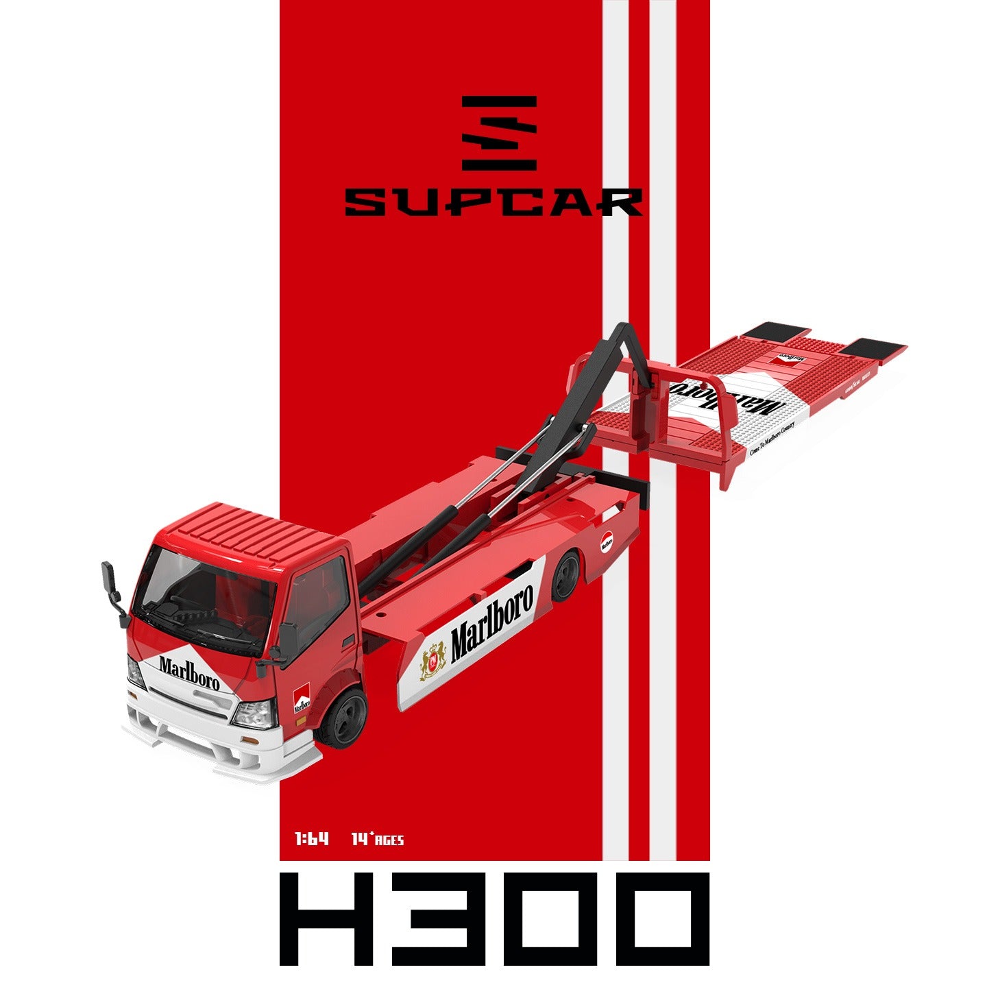 SUPCAR 1:64 H300 Flatbed Transport Trailer Marlboro Livery (SC647249) - Side View