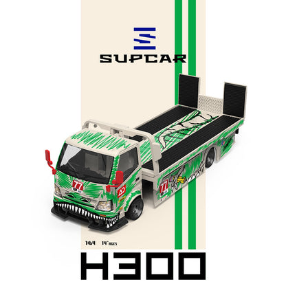 SUPCAR 1:64 H300 Flat Transport Trailer Model 77 Green Dinosaur Graffiti (SC647250) - Front View