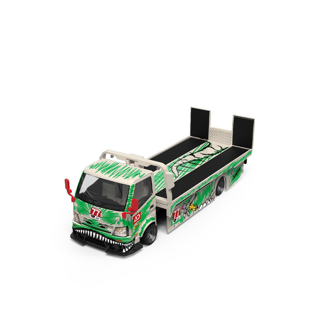 SUPCAR 1:64 H300 Flat Transport Trailer Model 77 Green Dinosaur Graffiti (SC647250) - Side View