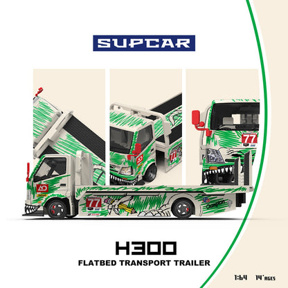SUPCAR 1:64 H300 Flat Transport Trailer Model 77 Green Dinosaur Graffiti (SC647250) - Overview 
