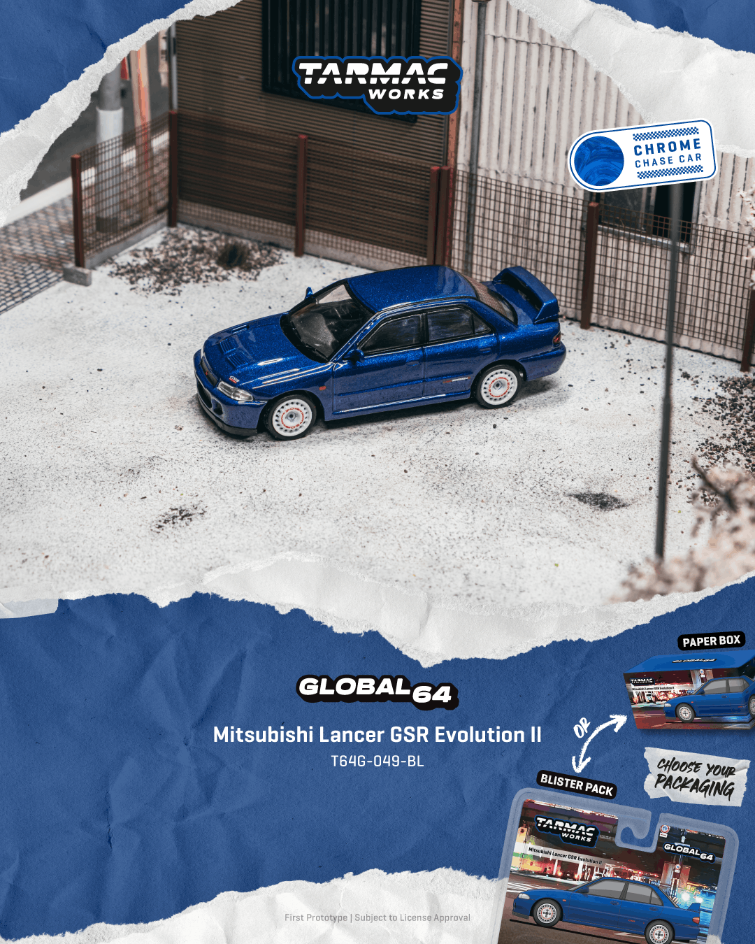 (Pre-Order) (T64G-049-BL) Tarmac Works - Mitsubishi Lancer GSR Evolution II - Blue