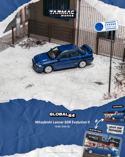 (Pre-Order) (T64G-049-BL) Tarmac Works - Mitsubishi Lancer GSR Evolution II - Blue