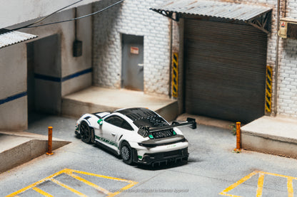 Tarmac Works 1:64 Porsche GT3 RS 992.1 MR White Green (T64MC-023-WG) - Rear View