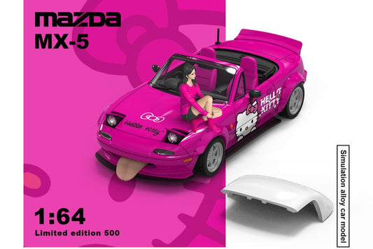(Pre-Order) (CC646913-1) Mazda MX5-KT - Hello kitty livery with figurine (Dark Pink)