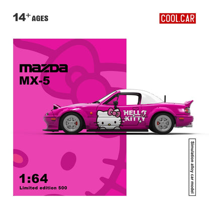 (Pre-Order) (CC646913-1) Mazda MX5-KT - Hello kitty livery with figurine (Dark Pink)