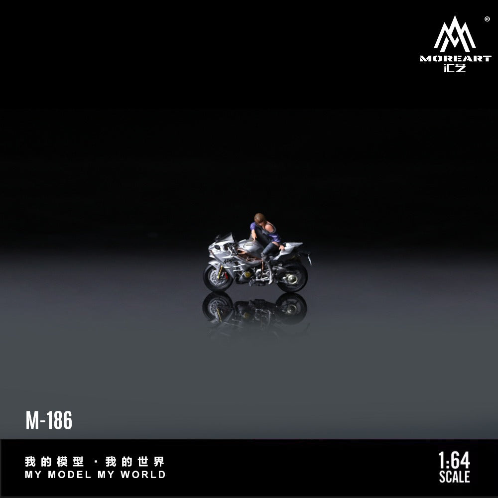 (Pre-Order) (MO222186) Kawasaki Silver Motorcycle with Chic Woman Figurine