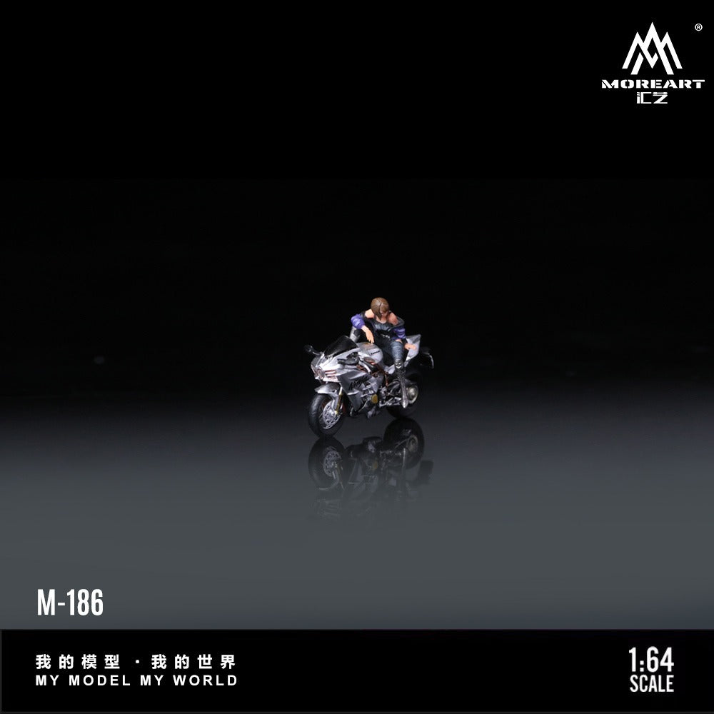 (Pre-Order) (MO222186) Kawasaki Silver Motorcycle with Chic Woman Figurine