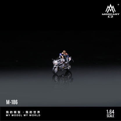 (Pre-Order) (MO222186) Kawasaki Silver Motorcycle with Chic Woman Figurine