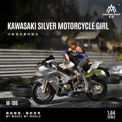 (Pre-Order) (MO222186) Kawasaki Silver Motorcycle with Chic Woman Figurine