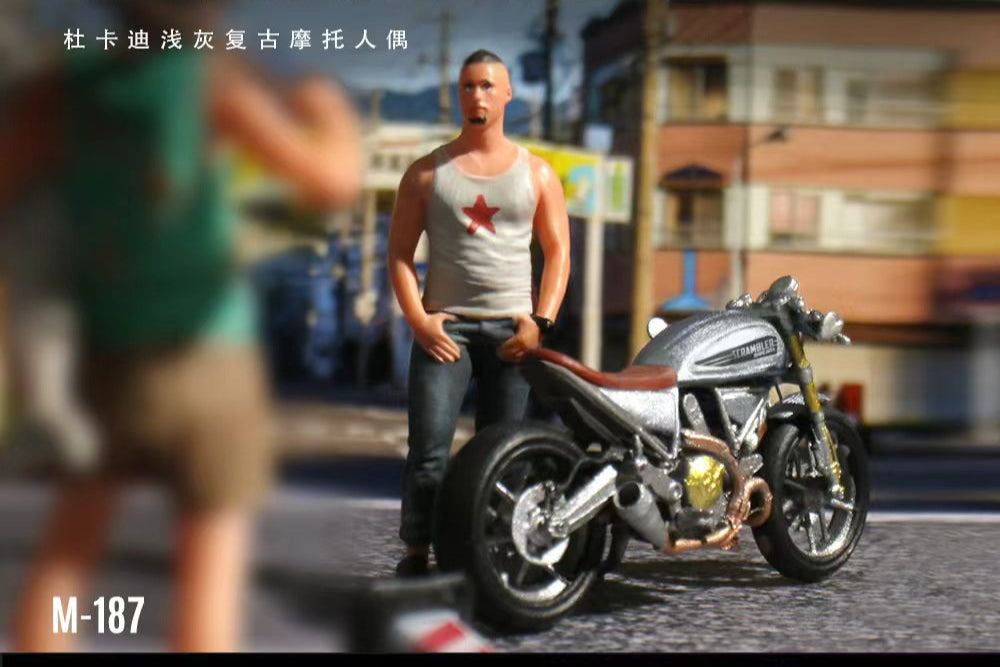 (Pre-Order) (MO222187) Ducati Light Grey retro motorcycle with figure