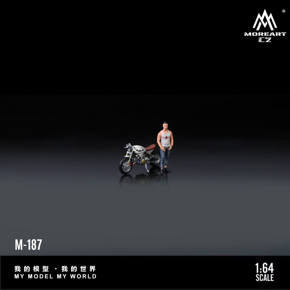 (Pre-Order) (MO222187) Ducati Light Grey retro motorcycle with figure