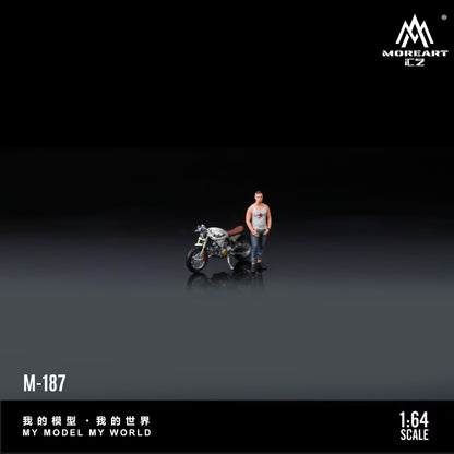 (Pre-Order) (MO222187) Ducati Light Grey retro motorcycle with figure