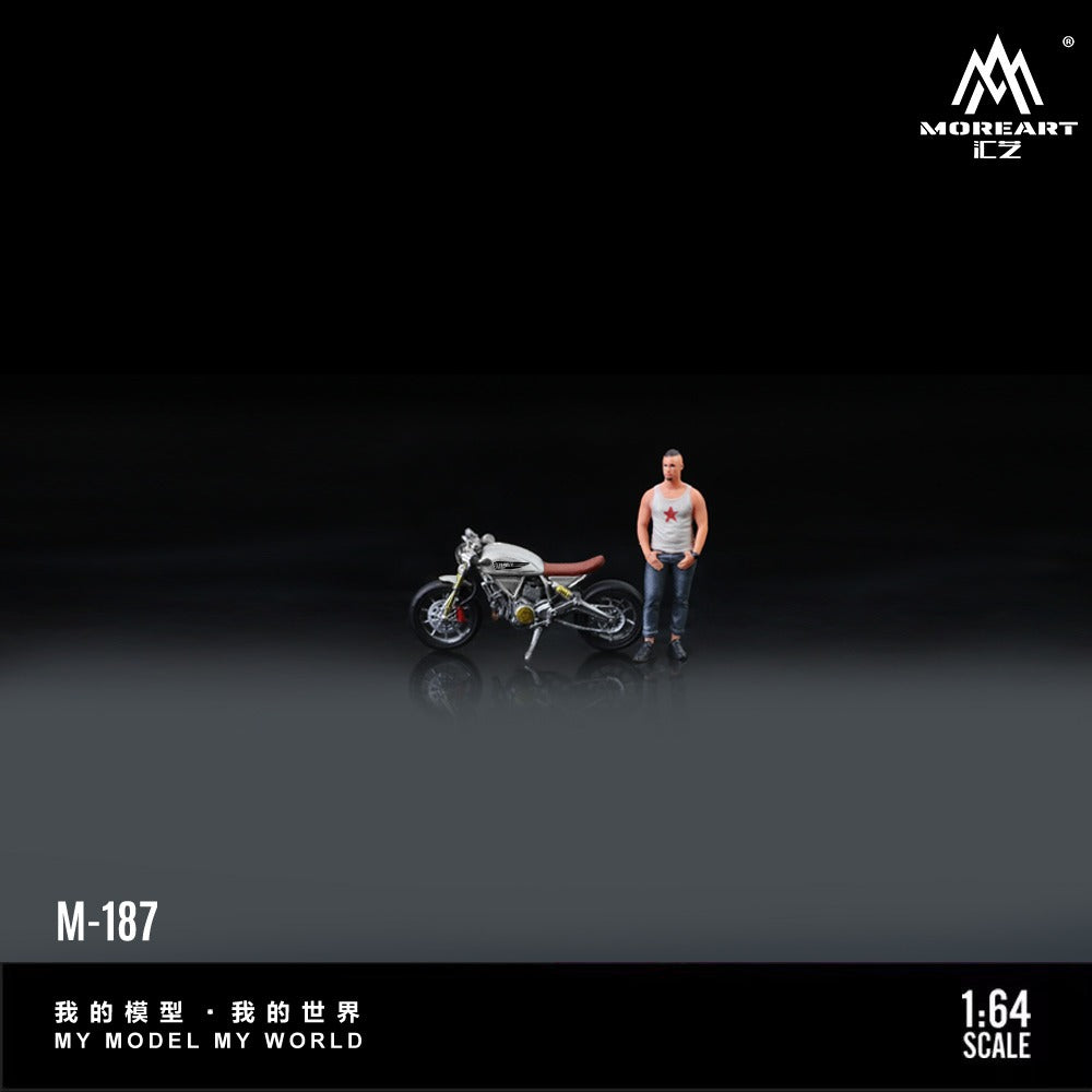 (Pre-Order) (MO222187) Ducati Light Grey retro motorcycle with figure