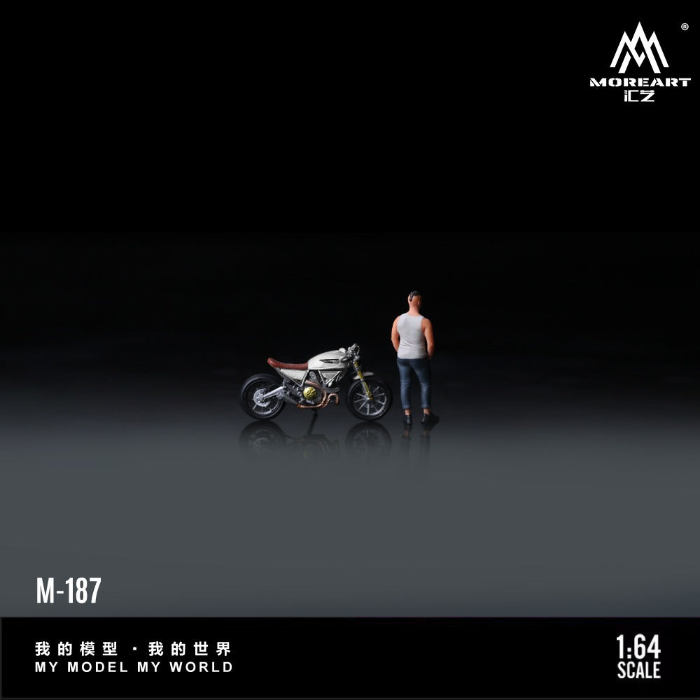 (Pre-Order) (MO222187) Ducati Light Grey retro motorcycle with figure