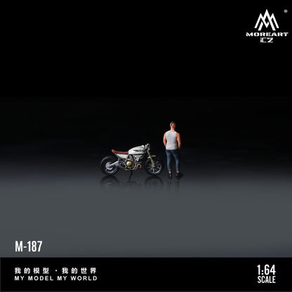 (Pre-Order) (MO222187) Ducati Light Grey retro motorcycle with figure