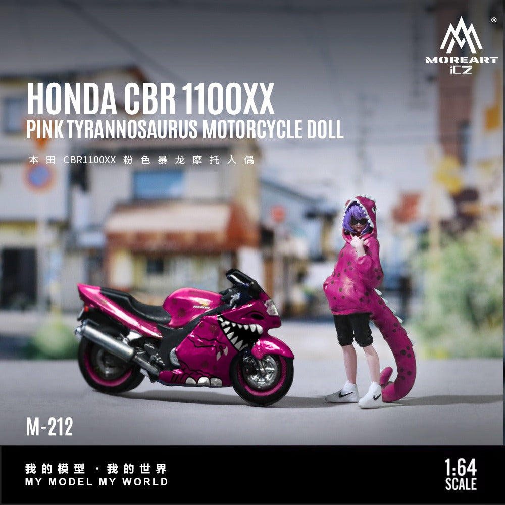 (Pre-Order) (MO222212) Honda CBR1100XX Pink Tyrannosaurus Motorcycle with Resin Figure