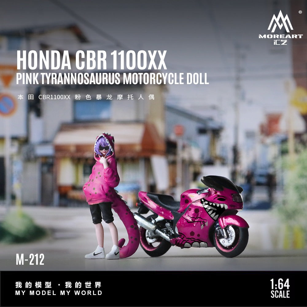 (Pre-Order) (MO222212) Honda CBR1100XX Pink Tyrannosaurus Motorcycle with Resin Figure