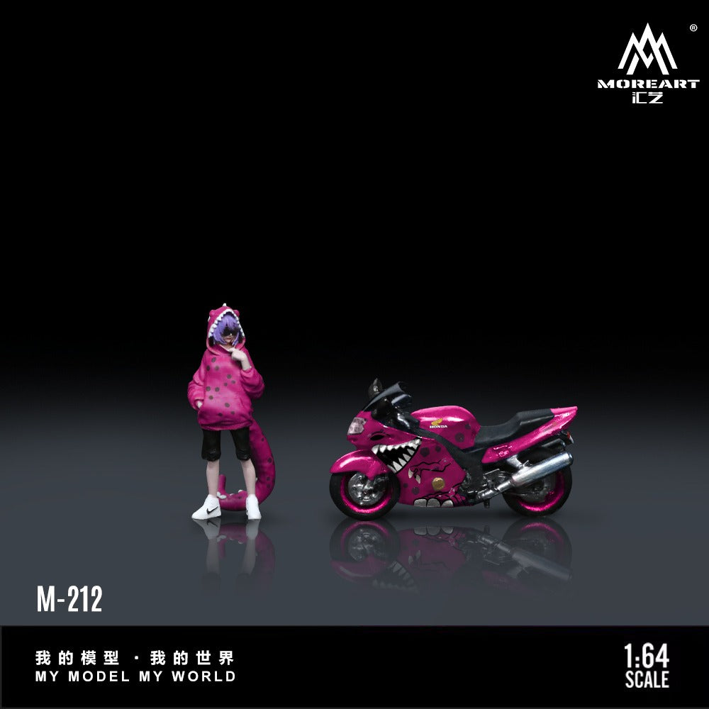 (Pre-Order) (MO222212) Honda CBR1100XX Pink Tyrannosaurus Motorcycle with Resin Figure