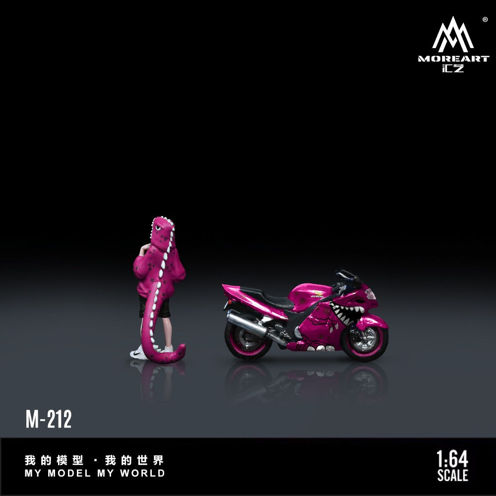 (Pre-Order) (MO222212) Honda CBR1100XX Pink Tyrannosaurus Motorcycle with Resin Figure
