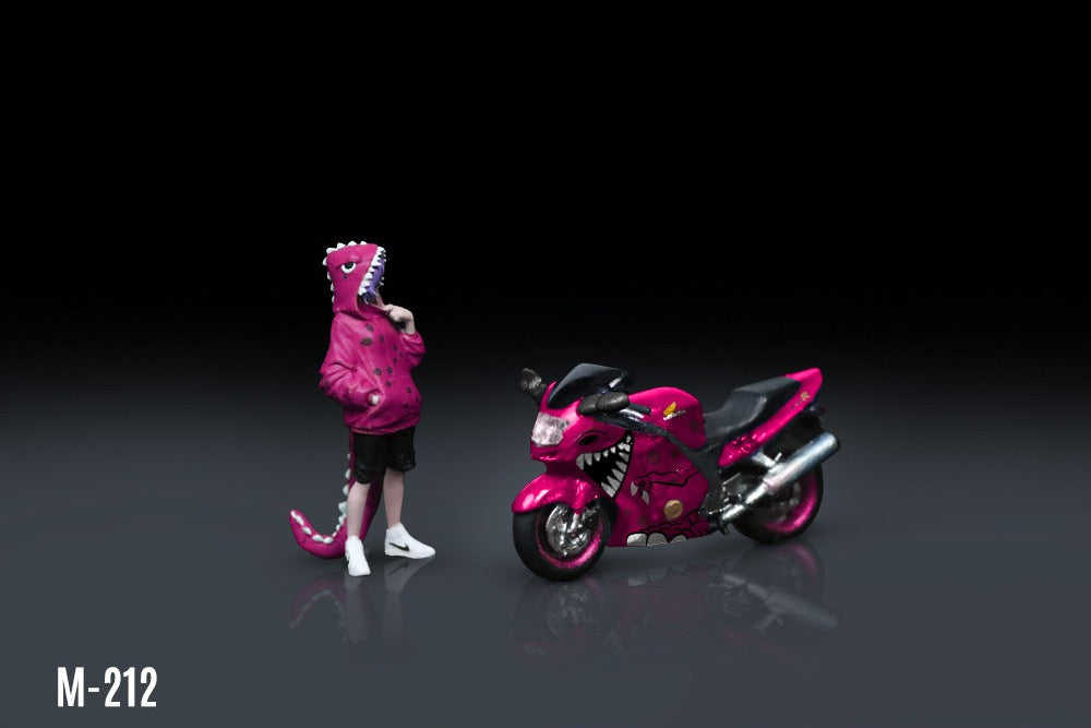 (Pre-Order) (MO222212) Honda CBR1100XX Pink Tyrannosaurus Motorcycle with Resin Figure