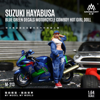 (Pre-Order) (MO222213) Suzuki Hayabusa Blue-Green Motorcycle with figurine