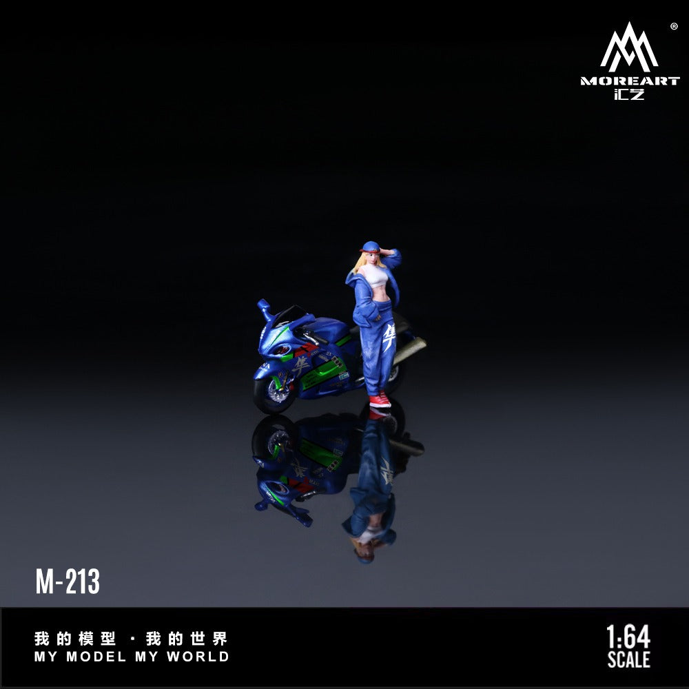 (Pre-Order) (MO222213) Suzuki Hayabusa Blue-Green Motorcycle with figurine
