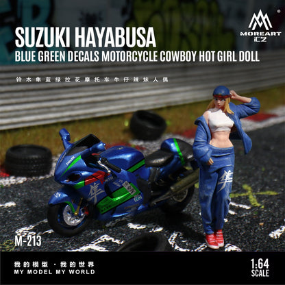 (Pre-Order) (MO222213) Suzuki Hayabusa Blue-Green Motorcycle with figurine