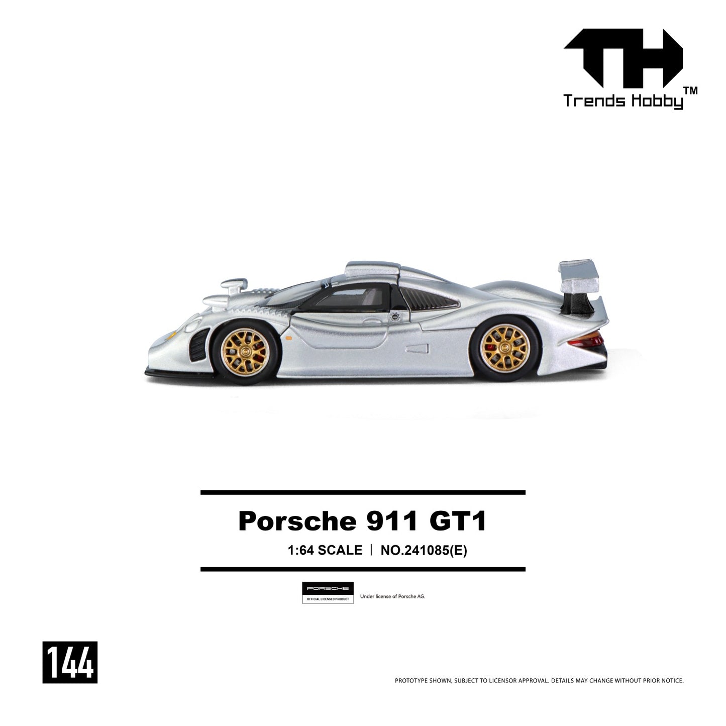 (Pre-Order) (241085(E)) Trends Hobby 1/64 Porsche 911 GT1 (Metallic Silver)