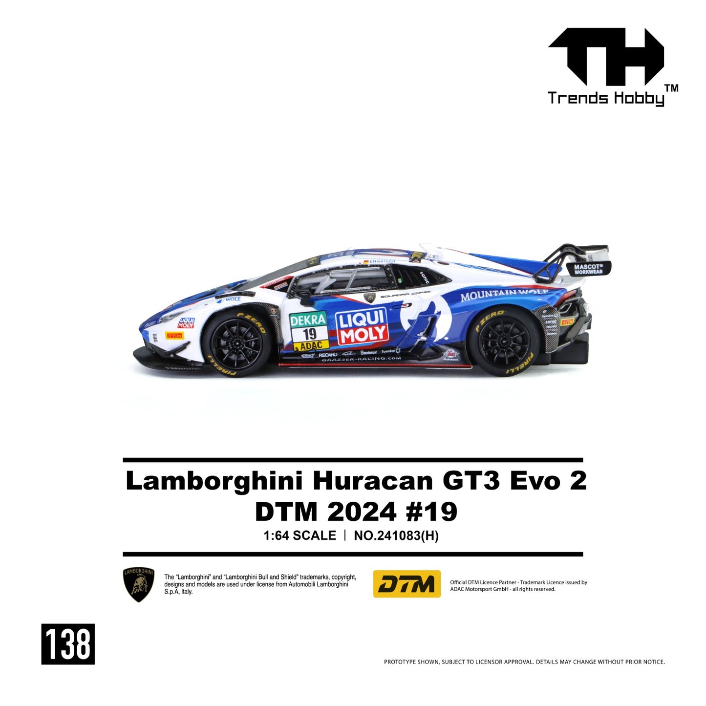 (Pre-Order)(241083(H)) Trends Hobby 1:64 Lamborghini Huracan GT3 Evo 2 - DTM 2024 #19