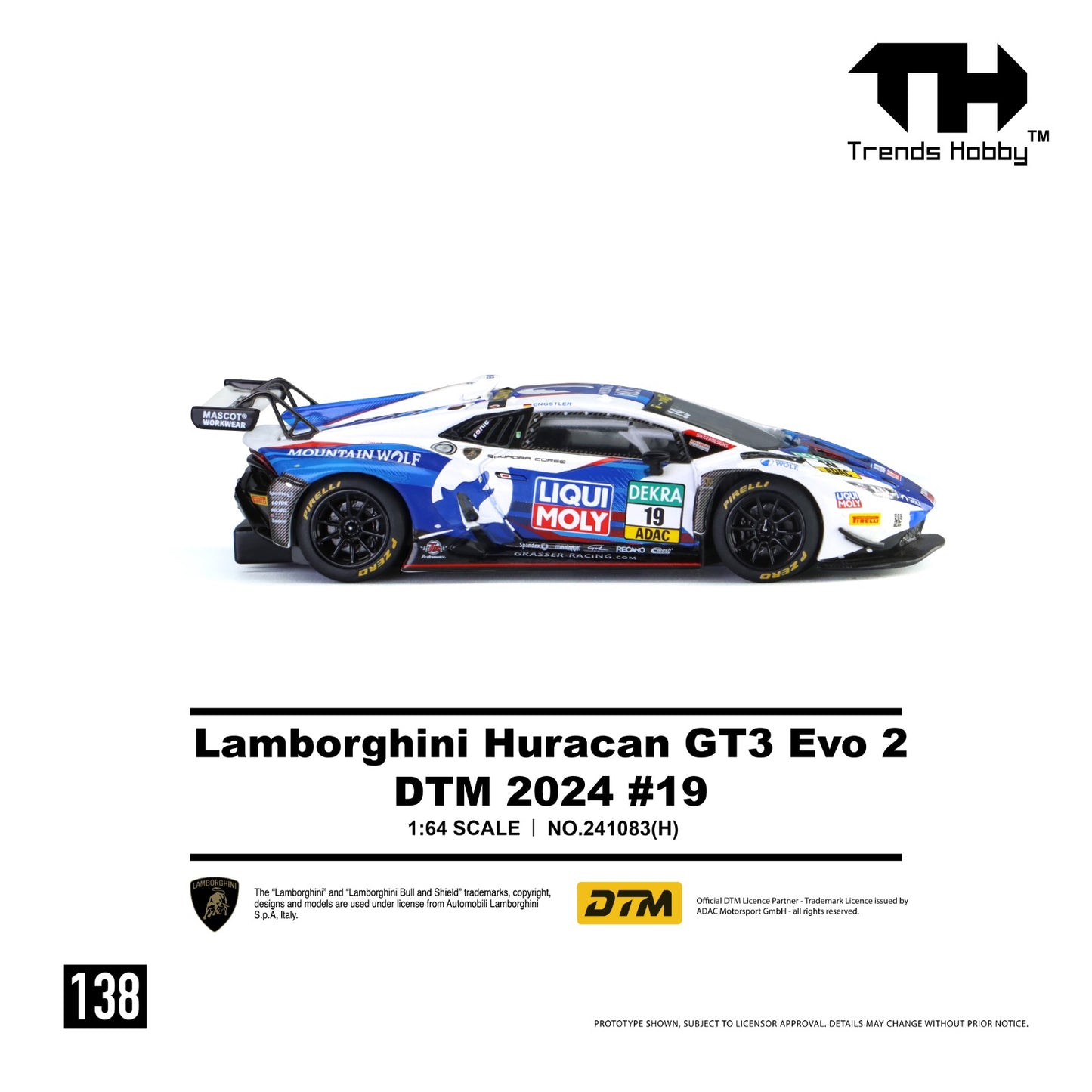(Pre-Order)(241083(H)) Trends Hobby 1:64 Lamborghini Huracan GT3 Evo 2 - DTM 2024 #19
