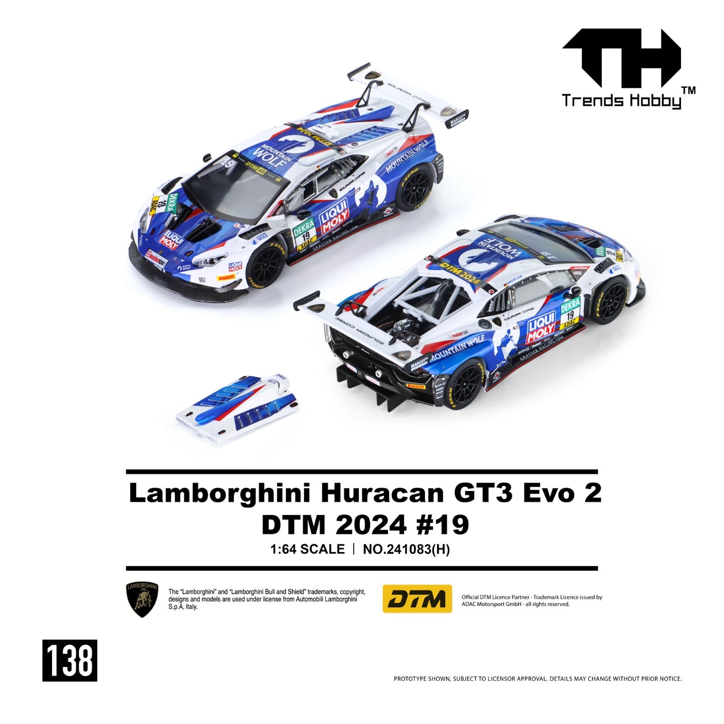 (Pre-Order)(241083(H)) Trends Hobby 1:64 Lamborghini Huracan GT3 Evo 2 - DTM 2024 #19